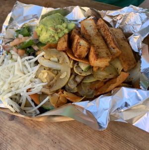 Fajita bowl, with portabello and chik’n  at Pepitas Vegan Taqueria in Denton