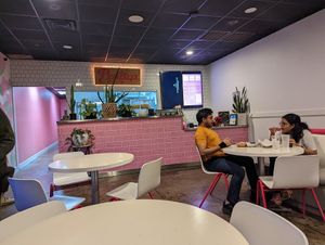 Looking at the counter. This is not a big place, about 5 tables for diners at Pepitas Vegan Taqueria in Denton