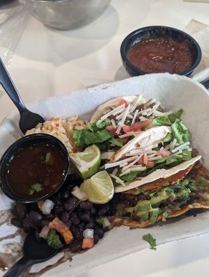Taco plate! at Pepitas Vegan Taqueria in Denton