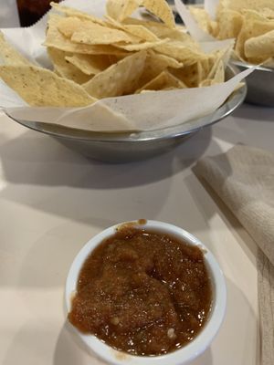 Chips and tasty salsa   at Pepitas Vegan Taqueria in Denton