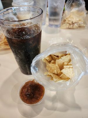 Chips and salsa at Pepitas Vegan Taqueria in Denton