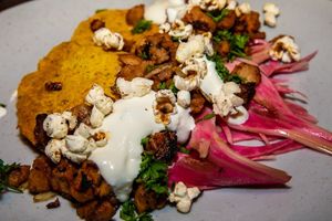 Sojafajita, Maisplätzchen, Fenchelsalat at Hummelbude in Essen