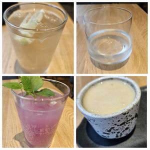 Alkoholfreie Begleitung: Vanilla Mule, Gurkenkefir mit Salzzitrone, Zotronenmelisse Limetten Limo, Aprikosen Nonlikör Mandelshot at Hummelbude in Essen