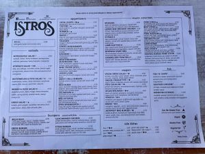 Menu as of July 2021 at Istros in Kos