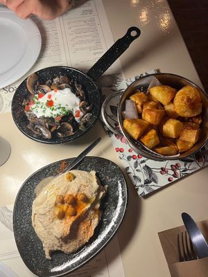 Hummus, fries and mushrooms with ouzo  at Istros in Kos