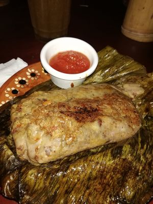 Tamal de zetas con mole at Plantivoros in Playa Del Carmen