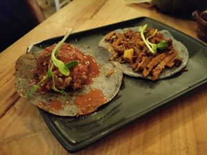 The Kentucky and Pastor tacos. Delish at Plantivoros in Playa Del Carmen