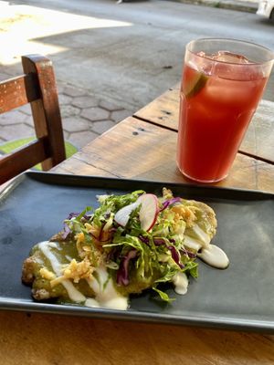 Tlacoyo et eau de pastèque 🍉   at Plantivoros in Playa Del Carmen