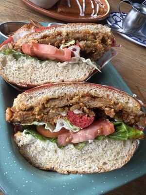 Cuban Torta, lots of fake meat!  at Plantivoros in Playa Del Carmen