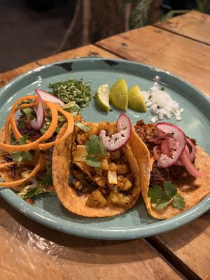 3 style of tacos. So good.   at Plantivoros in Playa Del Carmen