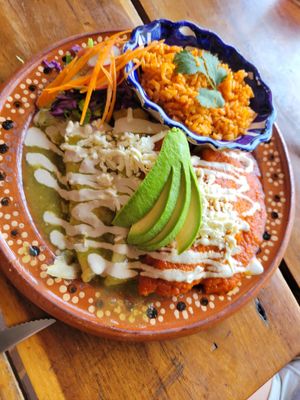 Enchiladad filled with chickpea breaded "meat" at Plantivoros in Playa Del Carmen