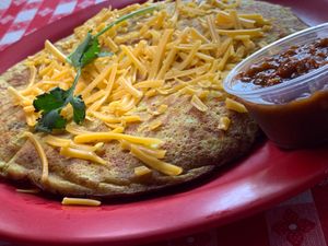 Tortilla Espanola:  Potato & Onion, Chickpea Eggs, Violife Cheddar & Cilantro (Kalamazoo Vegan Chef Challenge 5/26) at Studio Grill in Kalamazoo