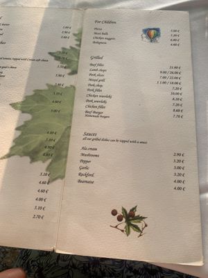 Menu at Drakiana Taverna in Crete