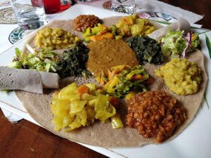Vegan tasting menu with injera at Queen Sheba in Montreal