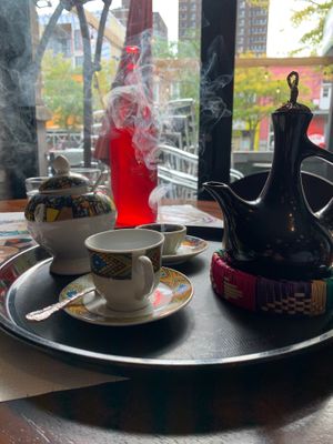 Typical Ethiopian coffee at Queen Sheba in Montreal