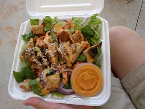 Salad with jerk tofu (good, but not my favorite menu item - the tofu is not spicy) at Taste & See in Milledgeville