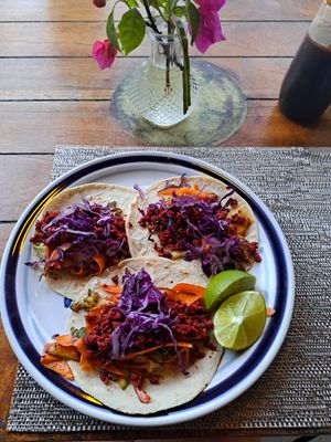 Soyrizo tacos at Yaya Beach in Mahahual