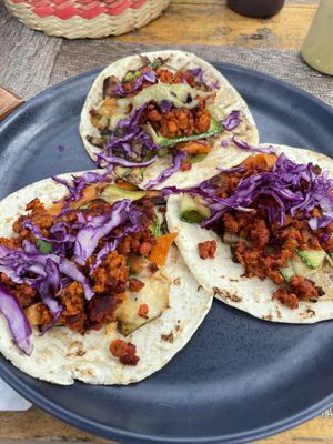 Soy chorizo tacos  at Yaya Beach in Mahahual