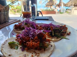 Vegan chorizo taco at Yaya Beach in Mahahual