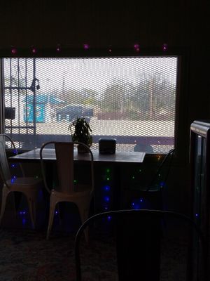 Sparkly lights by the window at HASH - Vegan Eats SA in San Antonio