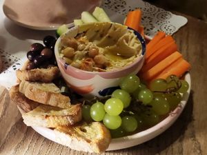 Hummus dish including many dipping options! at Atlas in Leiria