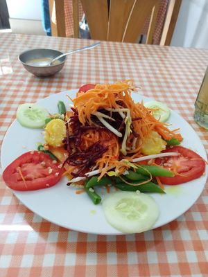 Salad (part of the meal of the day) at Good Karma in Lima