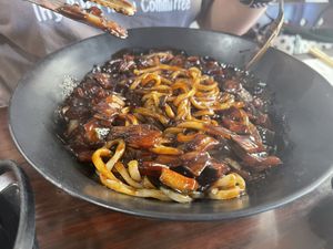 Vegan jjajangmyun all mixed up! So good!  at Zzamong in Los Angeles