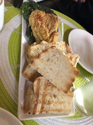 Tostados and hummus   at Vegan Garden in Pucon