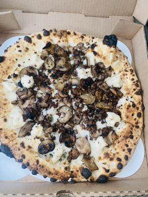 Mushroom Pizza with Impossible sausage added  at Old Scratch - Patterson Blvd in Dayton