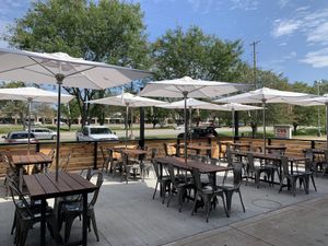 Beautiful patio and outdoor seating at Old Scratch in Centerville