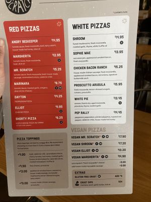 Menu displaying vegan options  at Old Scratch in Centerville