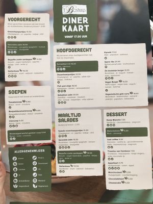 Dinner menu. Monchoutaart is not vegan (mistake on the menu)  at 't Boshuys in Best