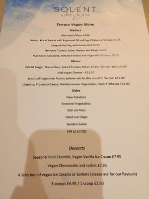 Vegan menu at Solent Hotel & Spa in Fareham