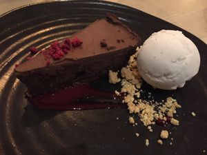 Chocolate cheese cake with vanilla ice cream at Solent Hotel & Spa in Fareham