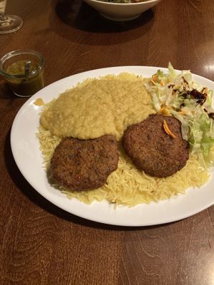 rice dish with vegan meat balls   at Rumi's in Frankfurt