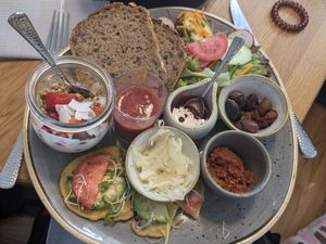 Partially eaten since we forgot the picture 🙈 Vegan breakfast platter at Café 23 in Pruem