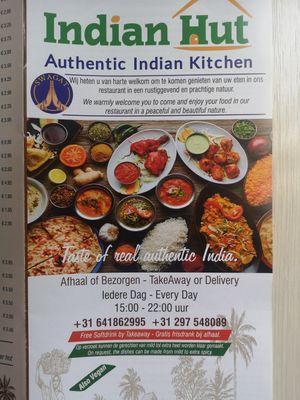 Menu front at Indian Hut in Aalsmeer