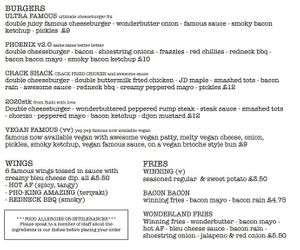 Current food menu; regular fries and sweet potato fries are also confirmed vegan by Pixel Bar staff, a separate cooker is used for the chicken wings, etc. at Pixel Bar in Leeds
