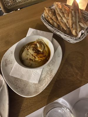 Hummus & pita bread  at Pelican in Mykonos