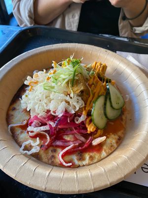 Kimchi, crispy rice noodles, spicy mayo  at Fusca Vegan at The Neighbourhood  in Leamington Spa