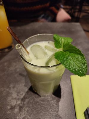 Green tea ice tea with coconut milk at Kikuya in Stuttgart