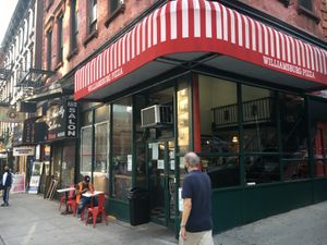 Street Williamsburg Pizza is on. at Williamsburg Pizza in New York City