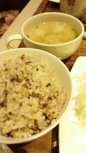 rice and soup at Genmai Harmony in Osaka