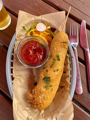 Vegan pogo and kimchi ketchup at Euston Park in Moncton