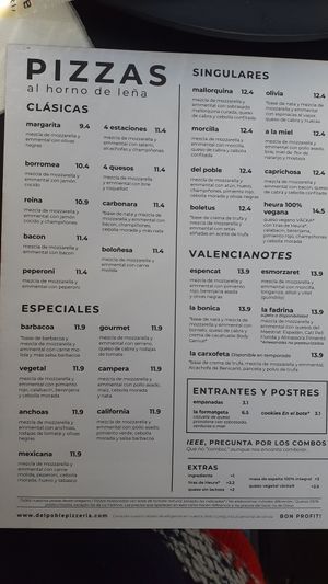 Menu at Del Poble Benimaclet in Valencia