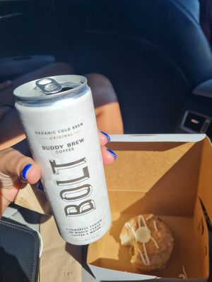 Cinnamon donut and cold brew coffee (without milk). The donut is really good, the coffee not so much at HaleLife Bakery in Tampa