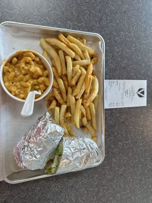Chickin Cesar wrap, fries and Mac n cheese  at V's Diner in Casselberry