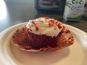 Yummy little red velvet cupcake  at V's Diner in Casselberry
