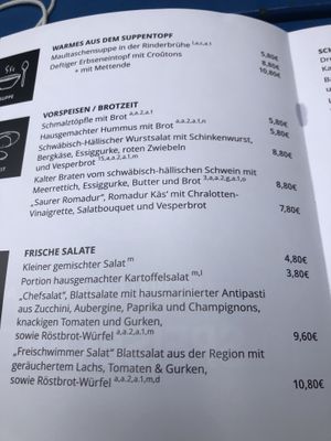 Menu  at Waldheim Heslach in Stuttgart