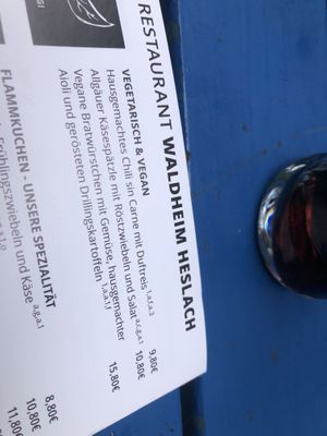Menu  at Waldheim Heslach in Stuttgart